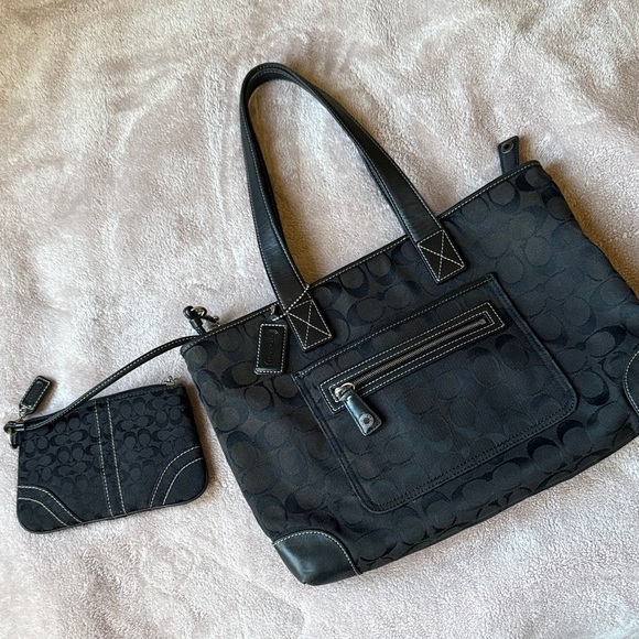 Coach Black Signature Tote and Pouch Set - Picture 1 of 11